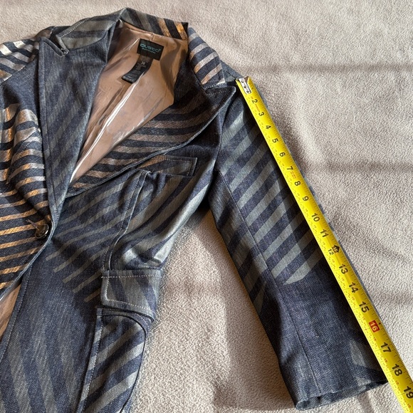 Vintage Custo Barcelona Sz 36 Denim Gray and Silver Striped Blazer - Picture 5 of 7